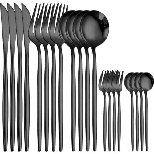 20pcs/sets Forks Knives Spoons Gold Stainless Steel Cutlery Set Black Spoon Fork Set Dinner Knives Golden Kitchen Tableware Set