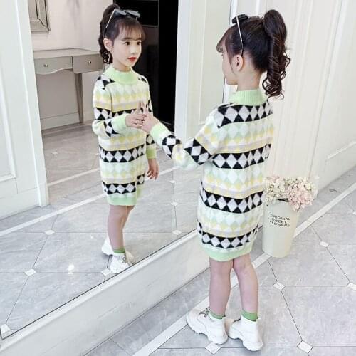 2021 Autumn Winter Girls Christmas Dress Thick Warm Sweater Dress Wedding Party Dresses Baby Knitted Cotton Dress For Girls W832