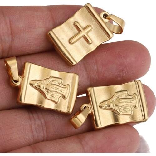 5pcs Lot Gold Stainless Steel Blessed Virgin Mary Pendant Christ Cross Charm Pendants Base for DIY Necklace Jewelry Making