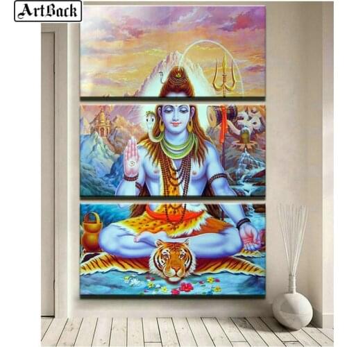 5d diy diamond painting india religious tiger god full square drill diamond embroidery living room decoration triptych