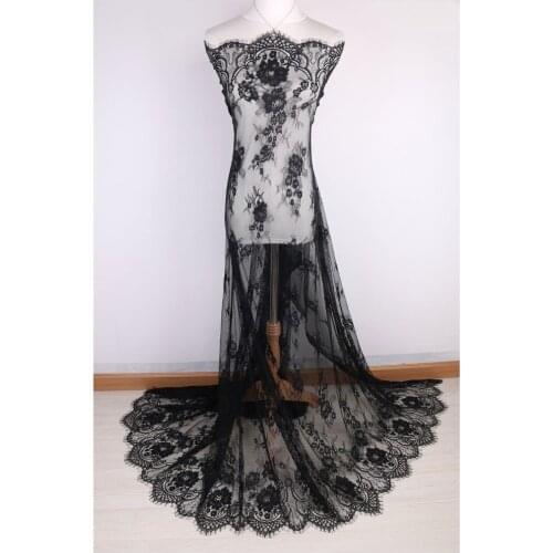 1.5M*3M Big Mesh White & Black Eyelash Embroidered Lace Fabric Trim Crafts Sewing Lace Ribbon For Wedding Party Decoration