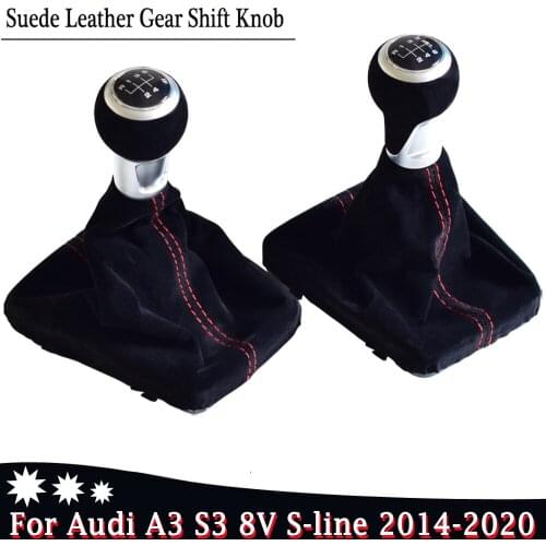 5/6 Speed Manual Gear Shift Knob Lever Stick Arm Pen Gaiter Boot Cover Case For Audi A3 S3 8V S-line 2014-2020 Suede Leather