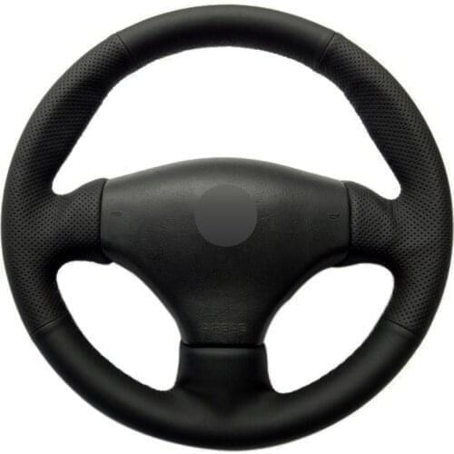 Car Steering Wheel Cover Black Genuine Leather DIY Hand-stitched For Peugeot 206 1998-2005 206 SW 2003-2005 206 CC 2004 2005