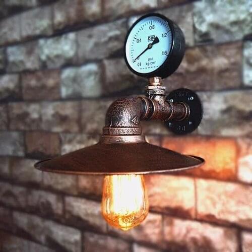 E27 Led Edison Bulb Industrial Iron Rust Water Pipe Retro Wall Lamps Vintage Wall Lights For Living Room Bedroom Bar Lampshade