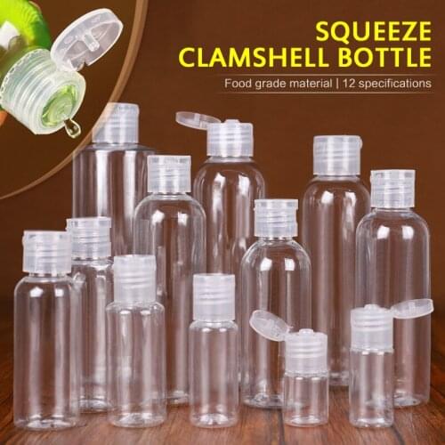 5/20/30/50/100/200ml Empty Transparent Plastic Bottles Pack Clamshell Clear Flip Top Cap Packaging Travel Cosmetics Containers