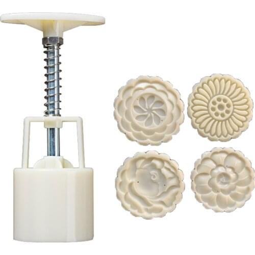 75g Mooncake Mold with 4 Sunflower Stamps Cookie Cutter Hand Press Green Bean 85DA