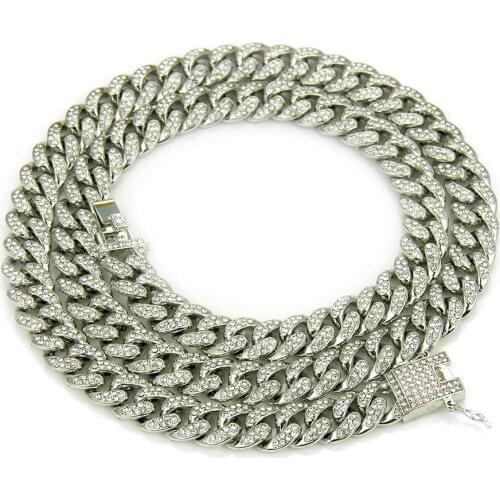 2021Hot European And American Hip Hop Hiphop Miami Cuba Necklace Mens Diamond Inlaid Gold Chain Necklace Wholesale