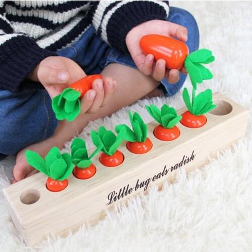 New Wooden Pull Radish Size Matching Toys Vegetable Fruit Memory Game Building Blocks Early Childhood Montessori Teaching Aids
