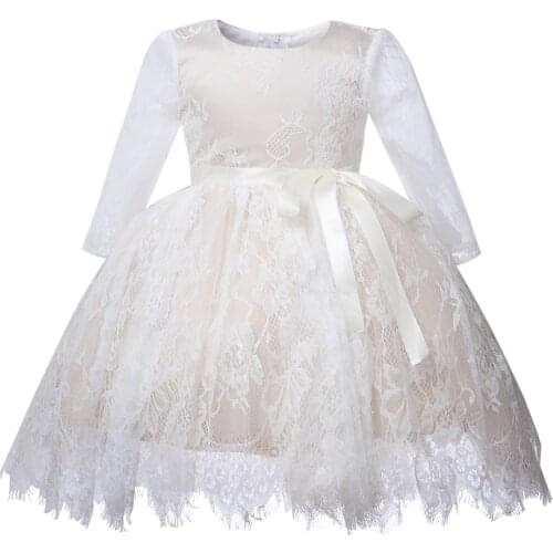 Champagne Lace Girl Dress Flower Girl Dress Long Sleeve Wedding Party Princess Vestidos Pageant Birthday First Communion Gown