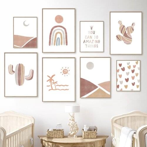 Cartoon Cactus Sun Moon Rainbow Quotes Wall Art Canvas Painting Nordic Posters And Prints Nursery Wall Pictures kids Room Decor