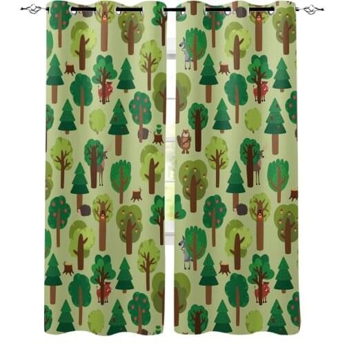 Cartoon Green Forest Animals Window Curtain for Kids Room Bedroom Curtain for Girls Colorful cortinas