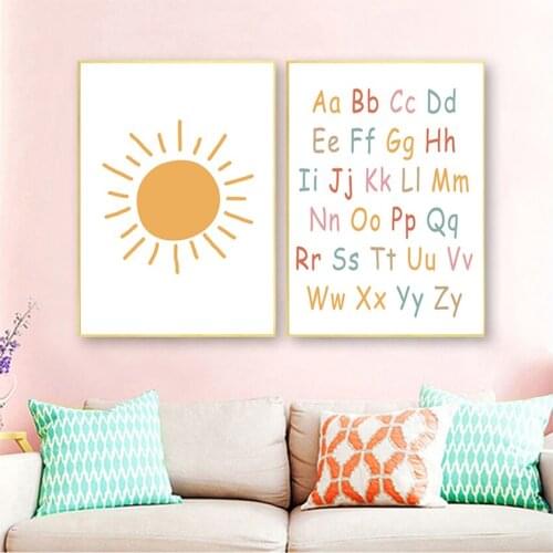 Wall Pictures Kids Room Home Decoration NO FRAME Boho Alphabet Rainbow Sunshine Nursery Wall Art Canvas Painting Poster Print