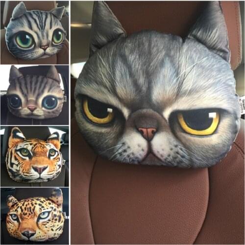 Newest 2021 3D Printed Dog Cat face Car Headrest Neck Rest Auto Neck Safety Cushion/ Car Neck Support Headrest Without Filler