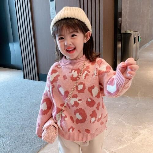 New Spring Winter Girl Casual Sweater Childrens Knitted Kids Pullover Warm Fashion Thicken Leopard Clothing High Quality 2021