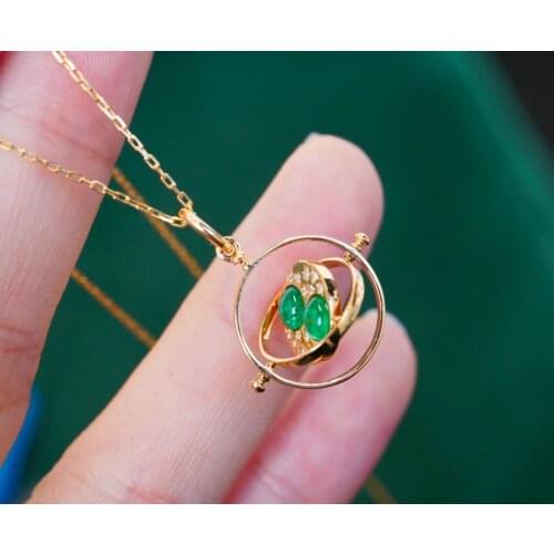SX609 Solid 18K Yellow Gold Nature Green Emerald Gemstones Pendants Necklaces for Women Fine Jewelry for Women Gifts