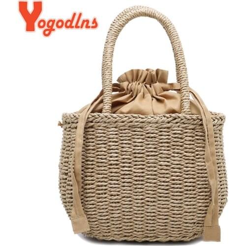 Yogodlns Hot Women Straw Bags Woven Bag Summer Beach Rattan Shoulder Bag Bamboo Bag Large Handbag Purse Fashion Shoulder Bag
