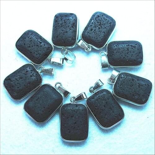 4pcs nature lava stone pendants rectangle shape with silver metal parts 21x16mm top fashion diy pendants necklace making parts