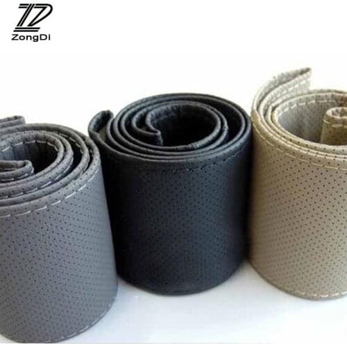 ZD 38cm Car Steering Wheel Covers Genuine Leather Hand Stitching For Renault Megane 2 3 Duster VW Touran Passat B6 Golf 7 T5 T4