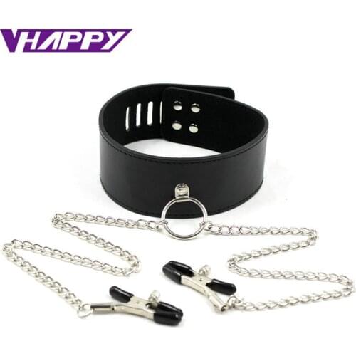 Sex Toys Adult Fantasy Leather Neck Collar with Nipple Clamps Love Bondage Bdsm Erotic Toys for Women Couple Lovers VP-CR003035A