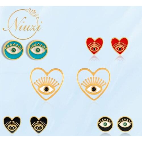 Womens Vintage Heart Piercing Earrings 2021 Trend Cute Fine Evil Eyes Round Love Stud Earrings Fashion Goth Female Accessories