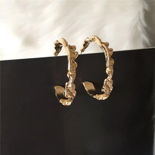 Trendy Gold Color Sculpture Rough Surface Hoop Earrings For Women Girl 2019 New Arrival Modern Jewelry