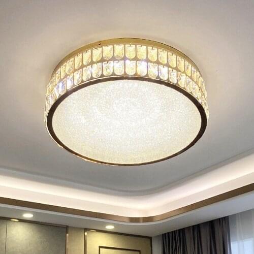 Bedroom Luxury K9 Crystal Led Dimmable Ceiling Lights Shiny Gold Round Ceiling Lamp Mounted Indoor Lighting Luminarias Fixtures