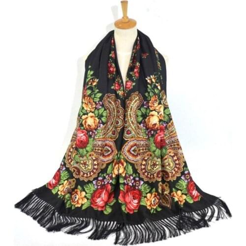 2018Sparsil Women Cotton Printed Scarf Autumn Winter Floral Tassel 200*70cm Pashmina Russian Shawl Female Wraps Muslim Scarves