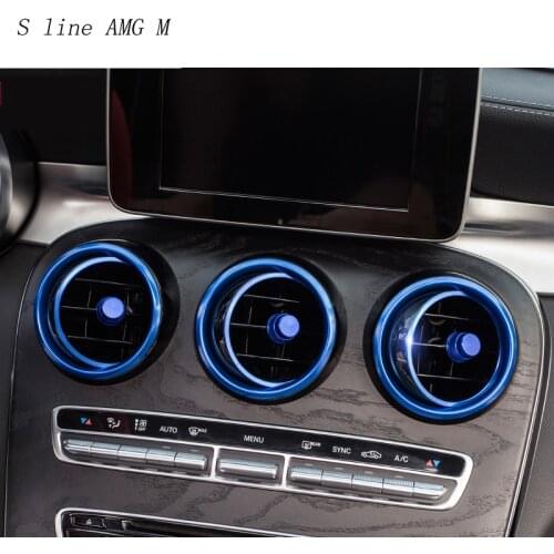 Car-styling AC Outlet Ring Decoration Air Conditioning Vents Trim Stickers Cover for Mercedes Benz C Class W205 GLC 180 200 260