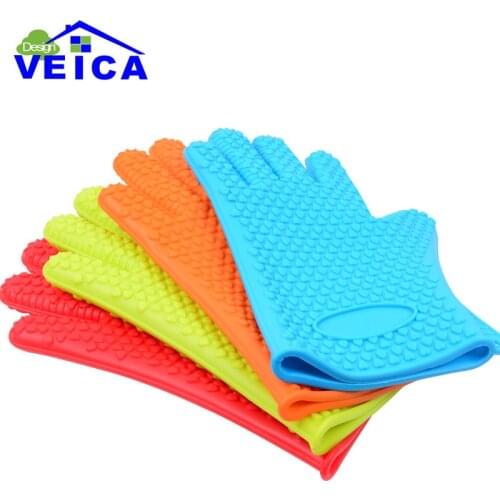 Veica 1pc Heat Resistant Kitchen glove Thick barbecue grilling glove Silicon BBQ Grill Oven Mitt Pot Holder Cooking glove
