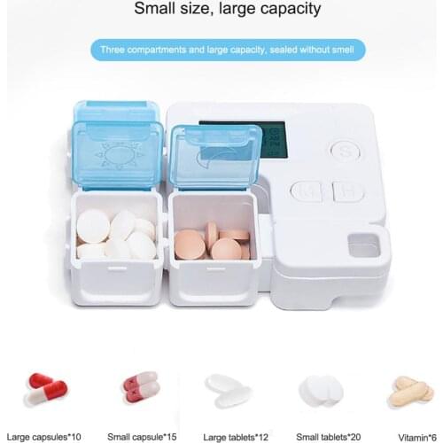 3 Grid Convenient Pill Box Smart Reminder Hermetic Medicine Dispenser Timer Alarm Clock Pills Organizer Pills Drug Container