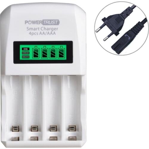 White Smart 4-Slots LCD Battery Charger Charging for AA & AAA Ni-MH Ni-cd Rechargeable Batteries