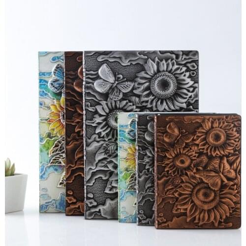 Vintage Thick Leather Carving Flower Notebook Cute Sketchbook Paper Weekly Planner Book School Supplies 016059