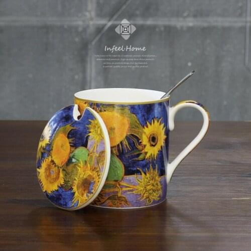 Vladimir Gusev Van Gogh Teacup Spoon Golden Mug Gilded Mug Coffee Mug Milk Cup gilding Porcelain Cup gold-plating Ceramic Mug