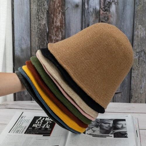 Ladies Wool Blend Vintage Cloche Bucket Hat Winter Warm Hats Women Cap