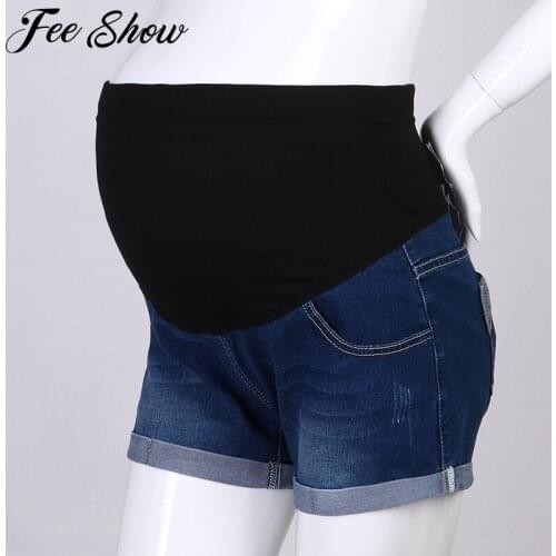 Summer Fashion Maternity Shorts Pregnant Women Denim Shorts Curling Holes Pregnant Pants Stretch Belly Pregnant Women Clothes