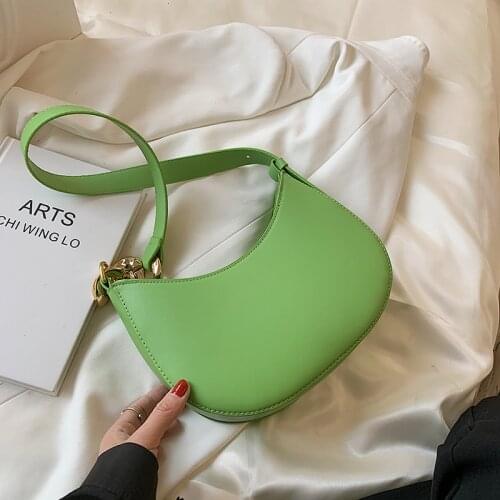 Lady Solid Color PU Leather Small Green Saddle Bags 2021 Women Brand Luxury Lady Fashion Thick Chain Shoulder Handbags Designer