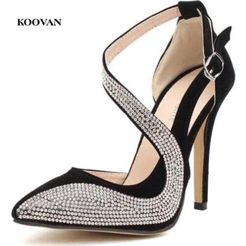 Koovan Womens Pumps 2018 New Big Nightclubs Super High-heeled Cat Star Fashion Show Diamonds Women Shoes Single Rhinestone