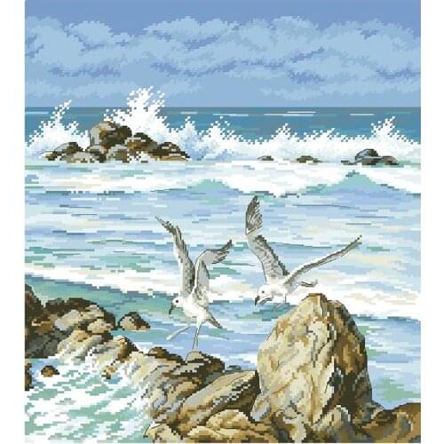 Gold Collection Lovely Counted Cross Stitch Kit Sound Of The Waves Sea Sailing Seagull Sailboat Oven 1341 1308