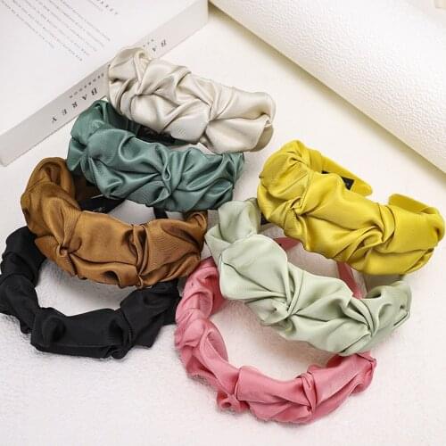 1PC Pleated Solid Color Headband Satin Bezel New Turban for Women Wide Size Hairbands Girls Accessories Hair Hoop Hair Jewelry