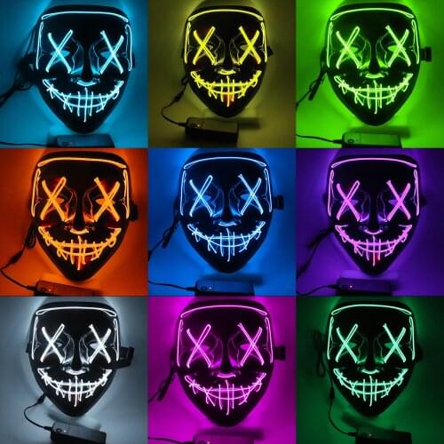 1pc Halloween LED Neon Mask Purge Masks Election Mascara Costume DJ Party Light Up Masks Glow In Dark