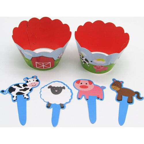 12sets Farm Animals Cupcake Wrappers with Toppers Kids Birthday Party Supplies Dessert Decor Baby Shower Decorations