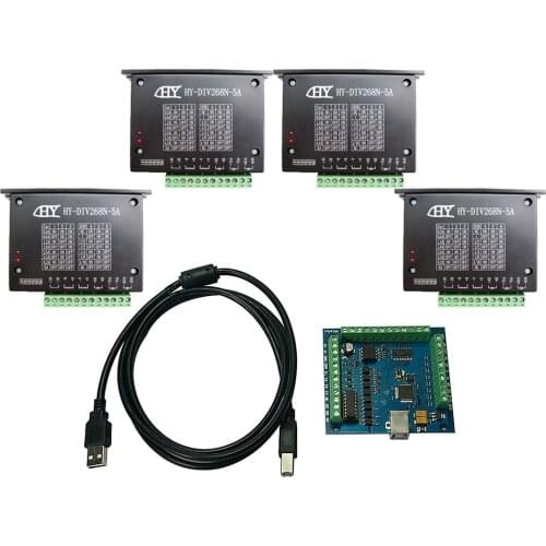 CNC Router Mach3 USB 4 Axis Kit 1PCS mach3 4 Axis USB Smooth Stepper Motion Controller Card 100KHz + 4PCS TB6600 Motor Driver