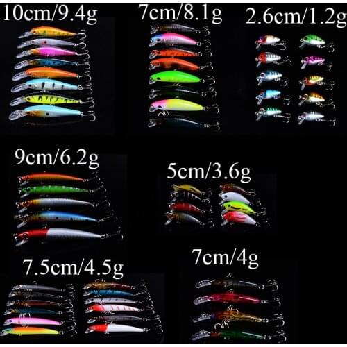 55pcs/lot Fly Minnow Fishing Lure Set China Hard Bait Lure Wobbler Carp 7 Models Fishing Tackle Artificial Bait wholesale