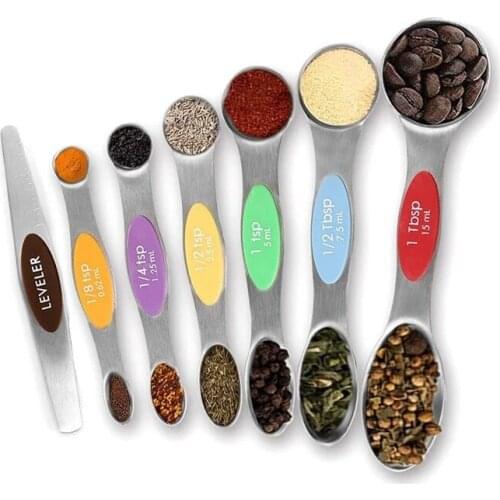 7pcs/set Magnetic Measuring Spoons with Leveler Stainless Steel Double-Sided Measuring Spoons Set for Cooking Baking WB2141