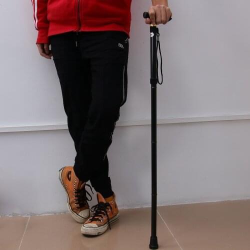 Aluminum Folding Trekking Pole Walking Cane Retractable Anti-Slip Four Sections Walking Stick Mobility Aid Comfortable Handle Fo