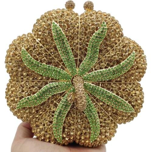 Boutique De FGG Novelty Pumpkin Handbags Ladies Clutch Bag Women Evening Party Cocktail Round Golden Crystal Minaudiere Bags