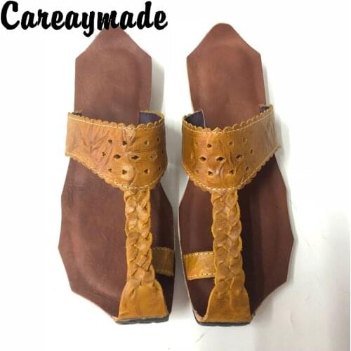 Careaymade-2020 New Genuine Leather pure handmade Art retro Slipper ,the retro art mori girl shoes,Womens Slipper,4 colors