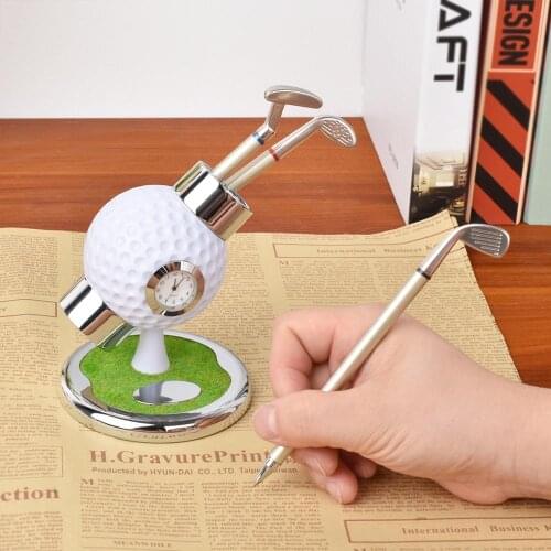 Golf Pen Holder with Clock Office Desktop Decoration Ball Pen Holder Stand with 3 Color Golf Souvenirs Unique Gifts for Golfer