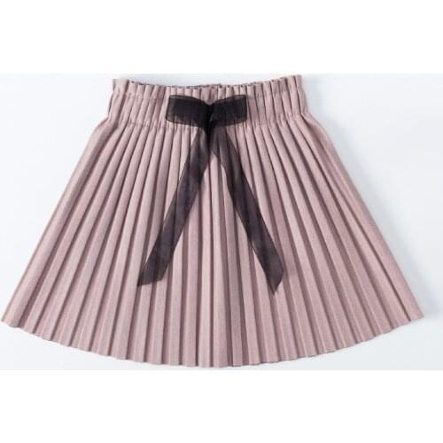Kids Girls Pleated Pink Khaki Skirt 2020 New Arrival Bow Skirts Autumn Winter Clothes Gray Tutu Skirts Age For 3-13Y GL07