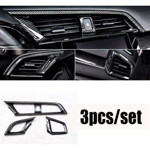 FOR HONDA Civic 10th 2016 2017 2018 2019 2020 2021 3pcs ABS carbon fiber steel central air outlet vent trim